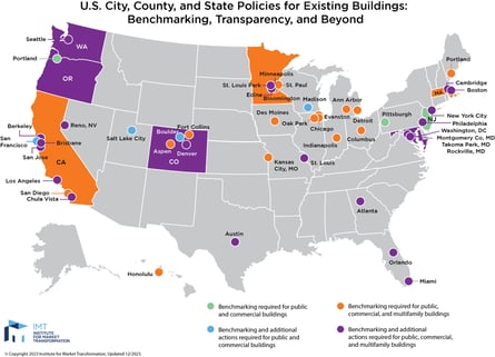 From Institute for Market Transformation Map: U.S. City, County, and State Policies for Existing Buildings: Benchmarking, Transparency and Beyond